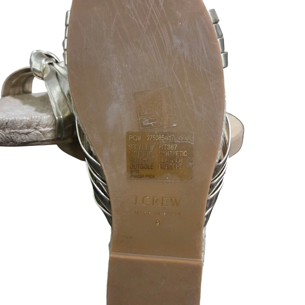 J. Crew Espadrille Slides Gold Metallic Knot Detail Sandals made in Spain Size 8